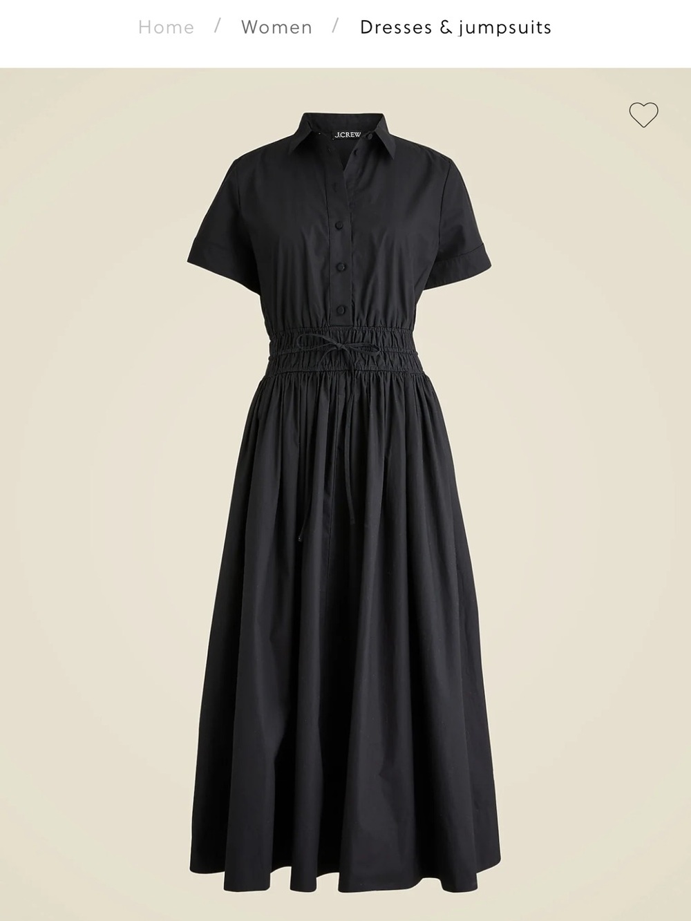 J. Crew Black Short-Sleeve Shirtdress Maxi with Smocked Waist